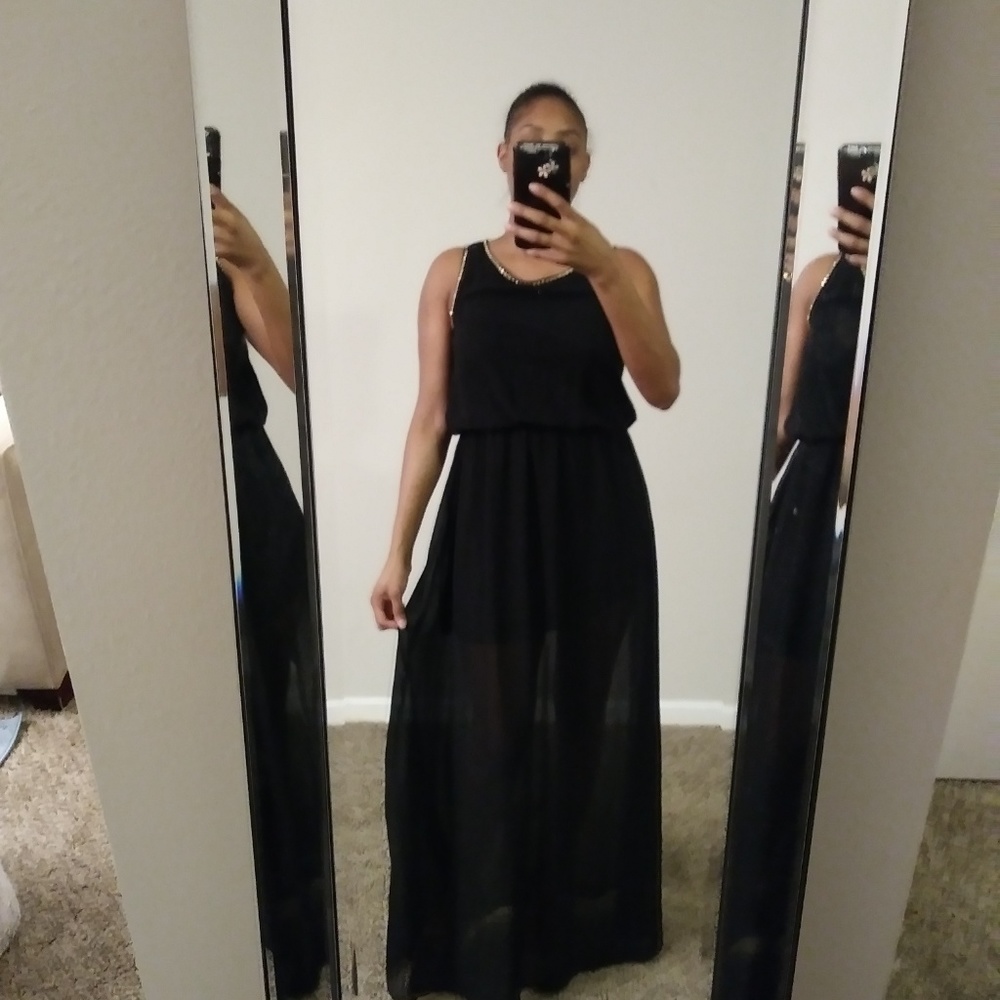 NEW Forever 21 Black Diamond Chiffon Sheer Maxi S